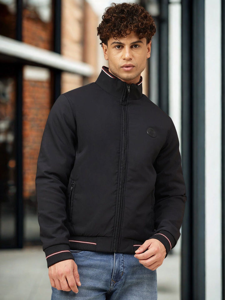 Men Navy Mock Collar Puffer Jacket