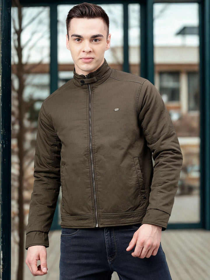 Men Olive Regular Fit Jacket Reversible Jacket