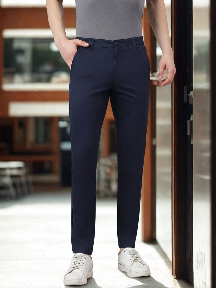 Men Navy Slim Fit Casual Trouser