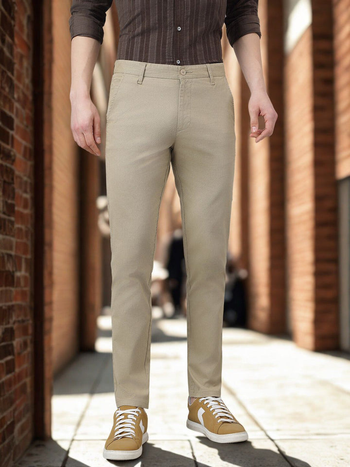 Men Beige Straight Fit Casual Trouser