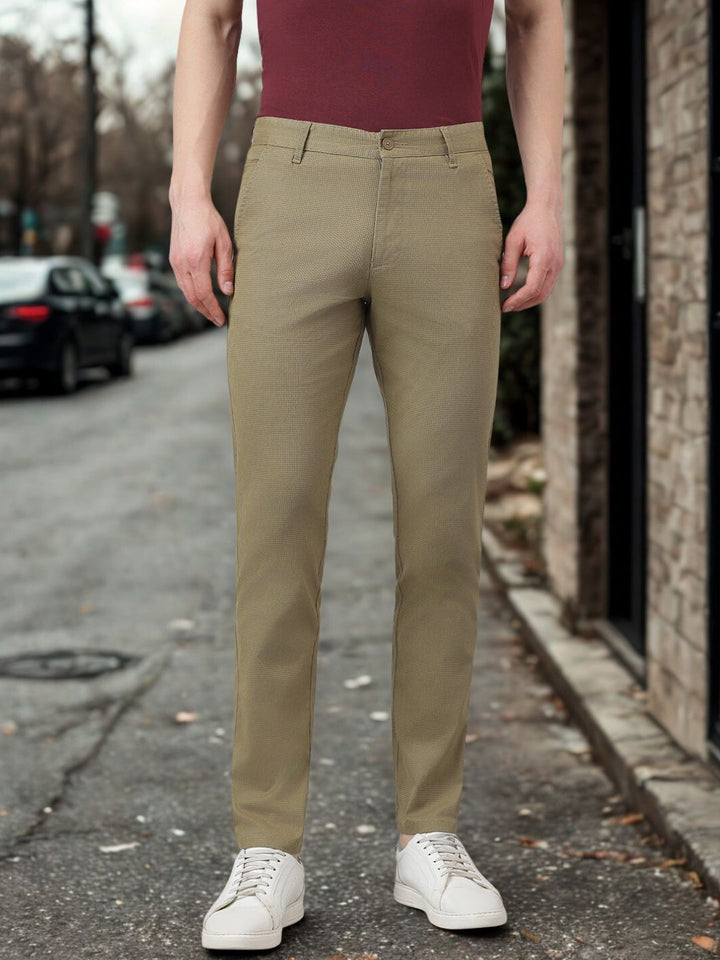 Men Light Olive Straight Fit Casual Trouser