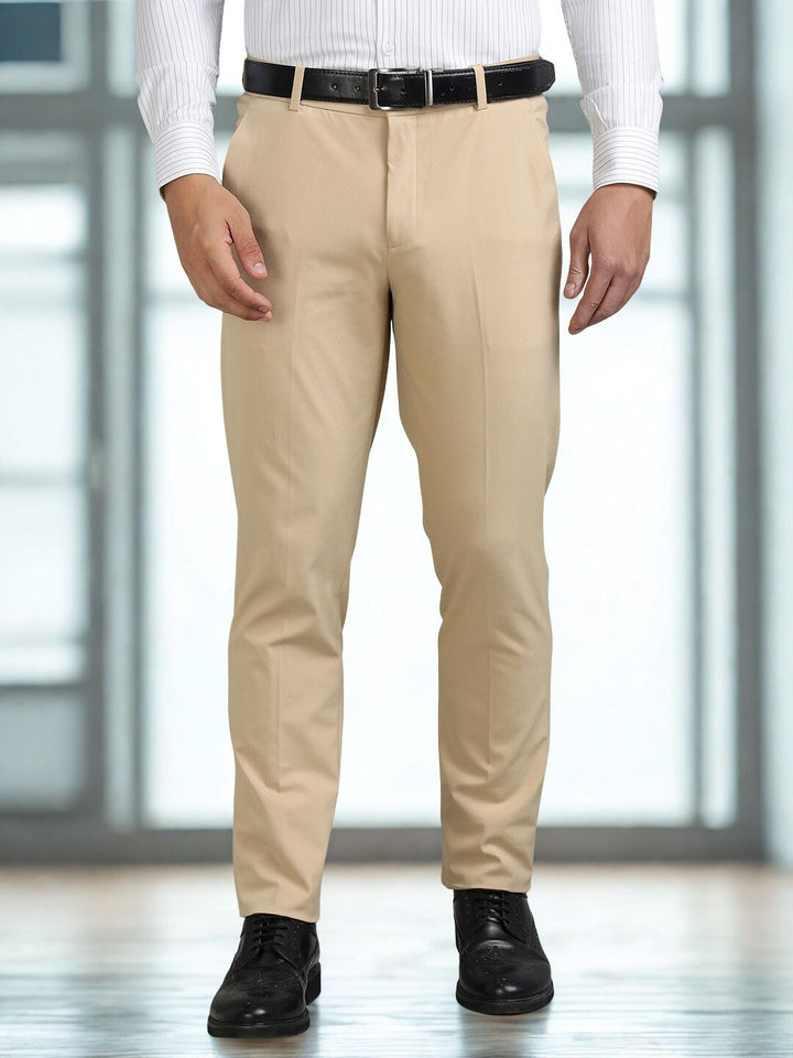 Men Beige 4-Way Stretchable Formal Pant