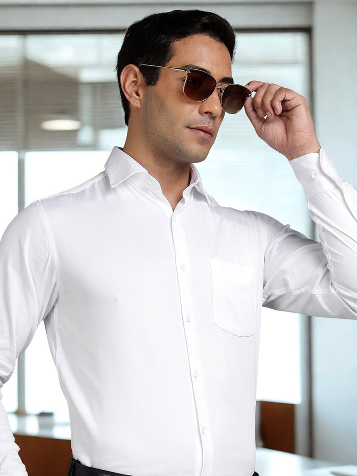 Men Solid White Cotton Formal Shirt