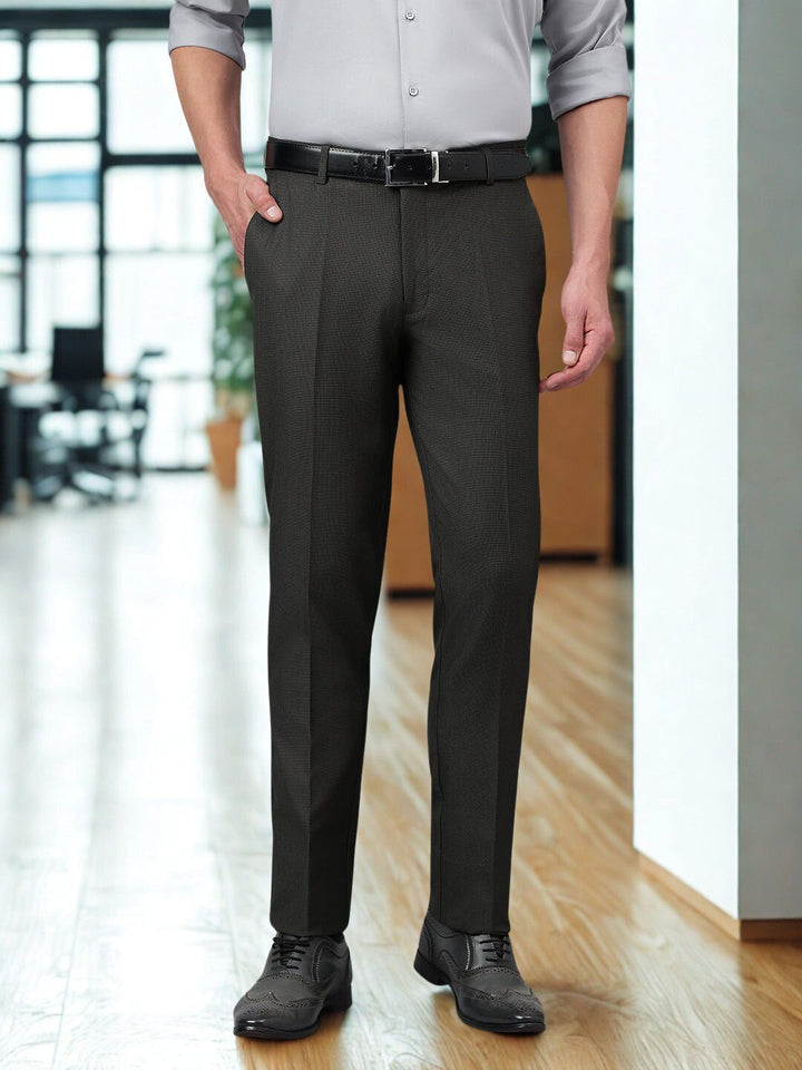 Men Textured Dark Olive 4-Way Stretchable Formal Trouser