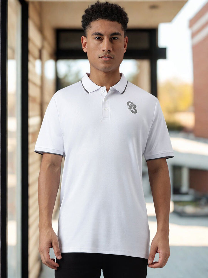 Men White Regular Fit Polo T Shirt