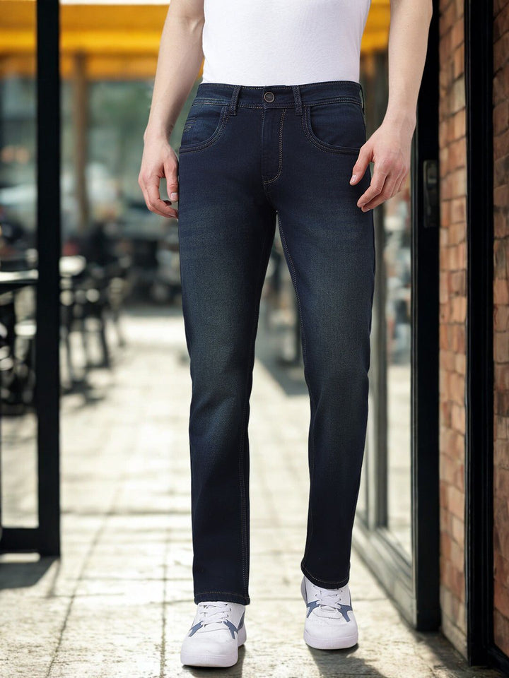Men Navy Straight Fit Mid Rise Jeans
