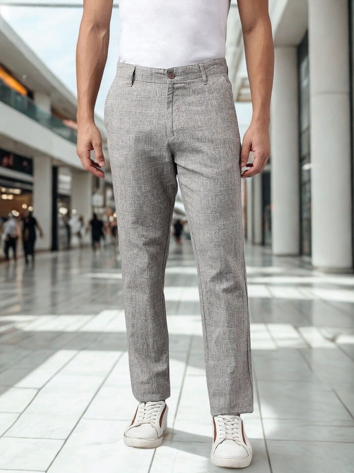 Men Grey Straight Fit Mid Rise Casual Trouser
