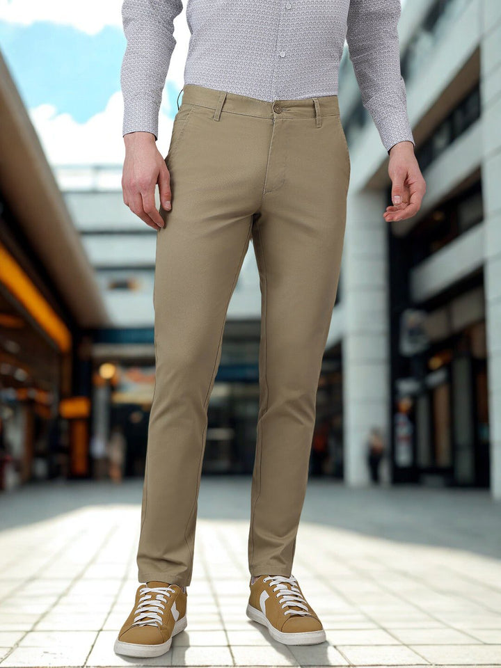Men Khaki Slim Fit Casual Trouser