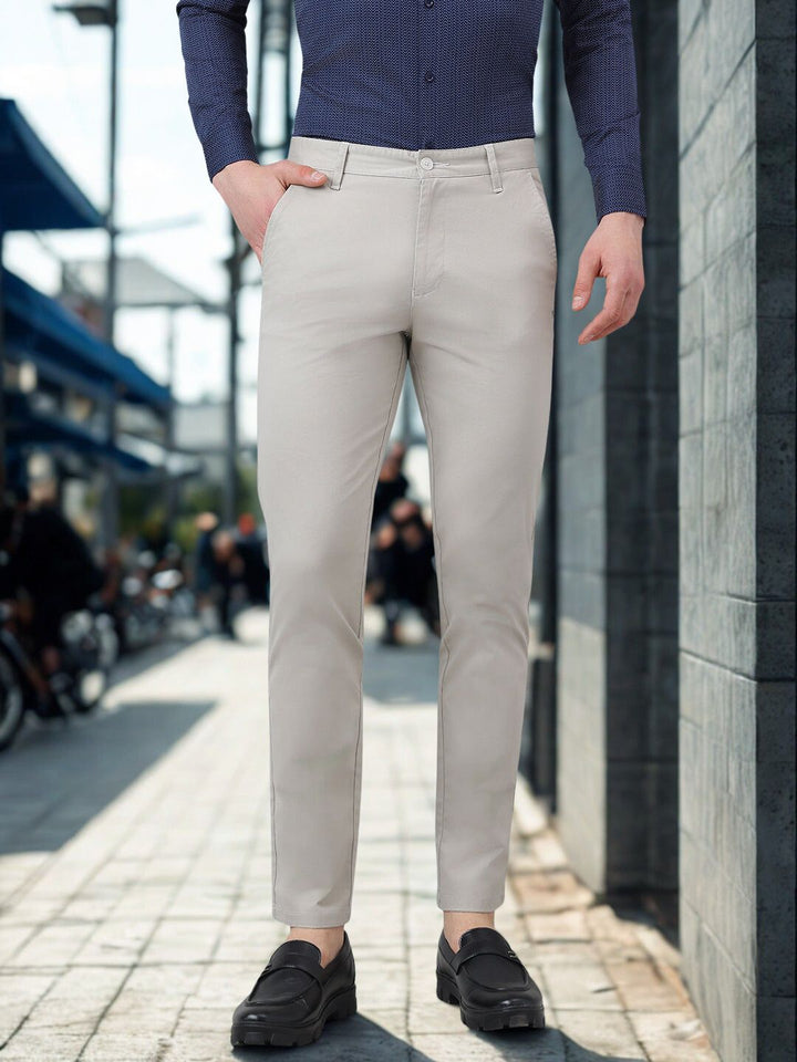 Men Light Grey Slim Fit Casual Trouser