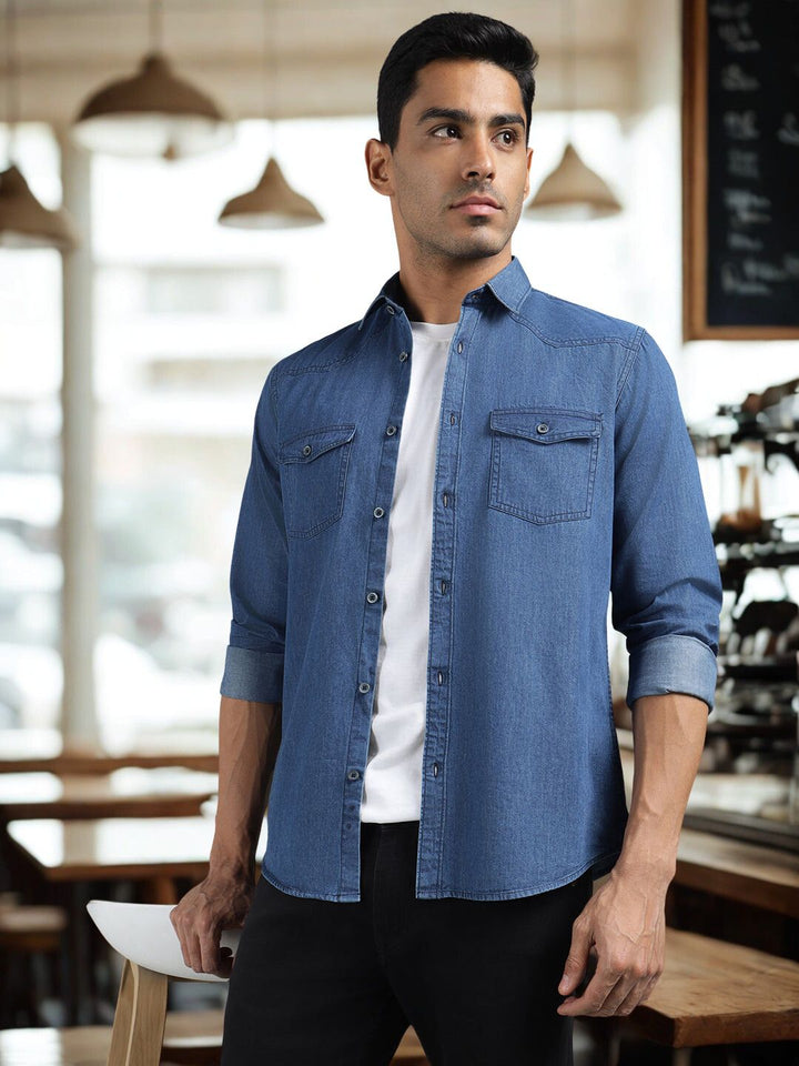 Men Indigo Blue Regular Fit Casual Shirt