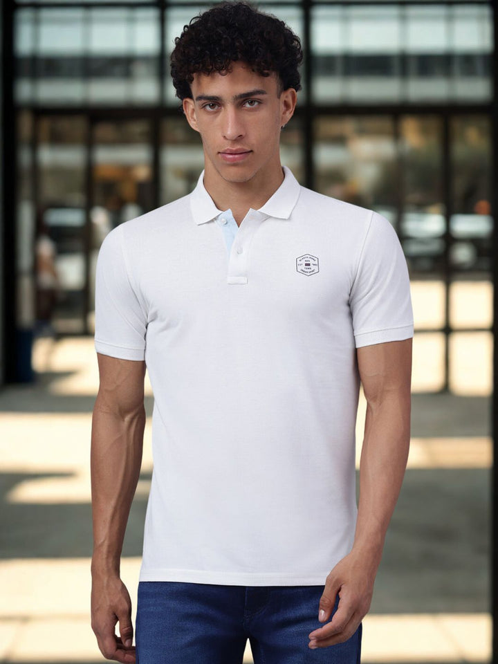 Men White Regular Fit Polo T-Shirt