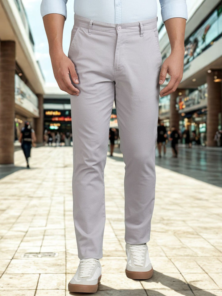 Men Light Grey Straight Fit Casual Trouser