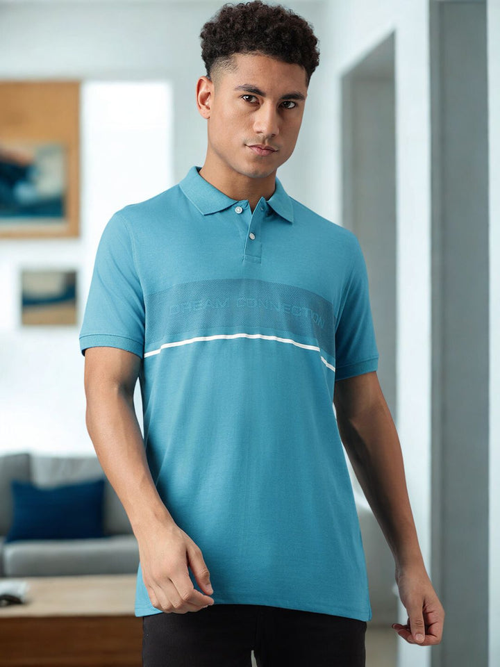 Men Teal Regular Fit Polo T Shirt