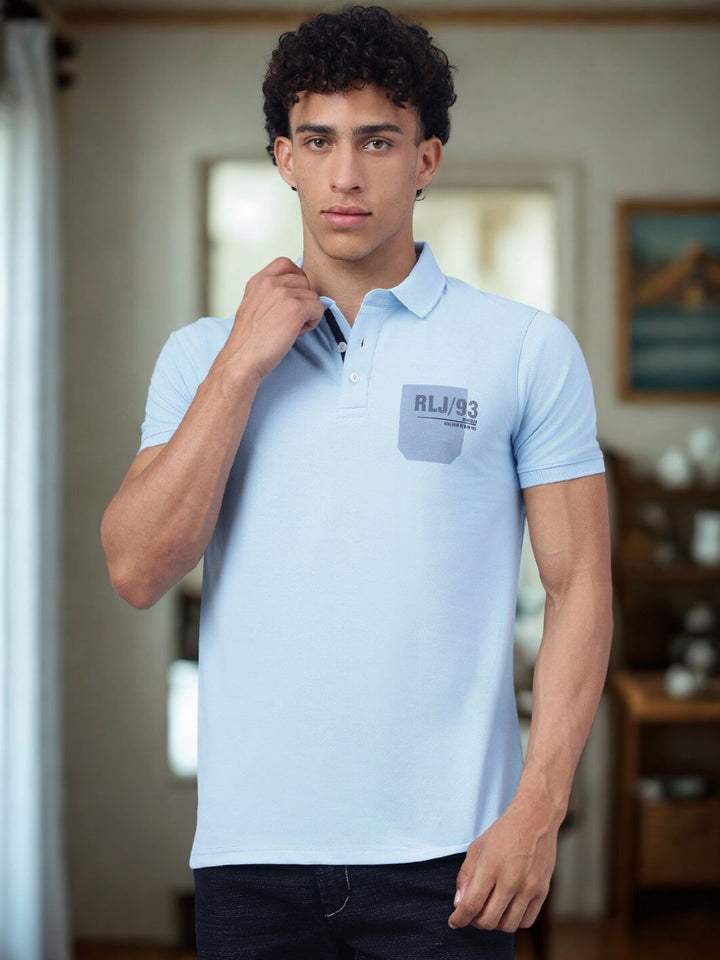 Men Light Blue Regular Fit Polo T-Shirt