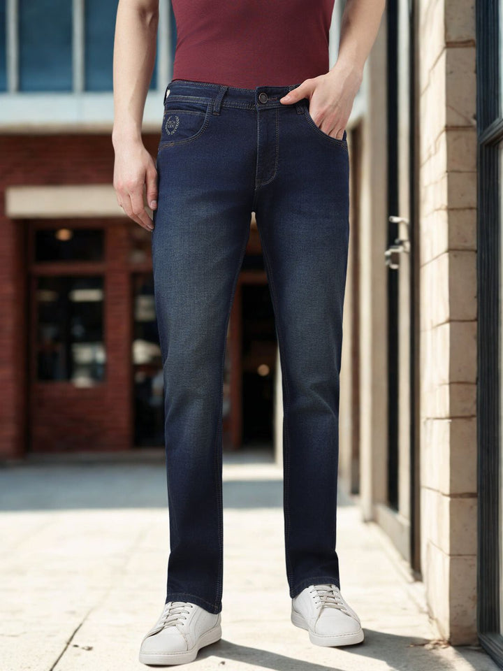 Men Navy Straight Fit Mid Rise Jeans