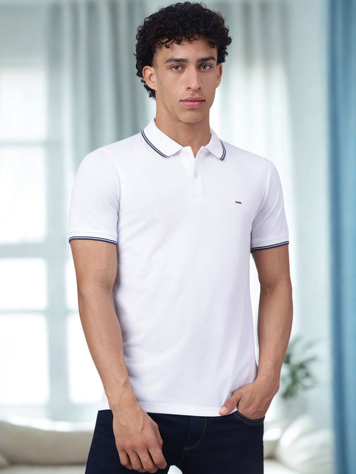 Men White Regular Fit Polo T-Shirt