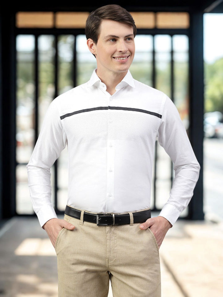 Men White Regular Fit Single Striped Shirt