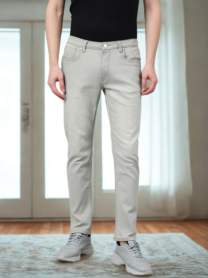 Men Dusty Grey Slim Fit Mid Rise Jeans