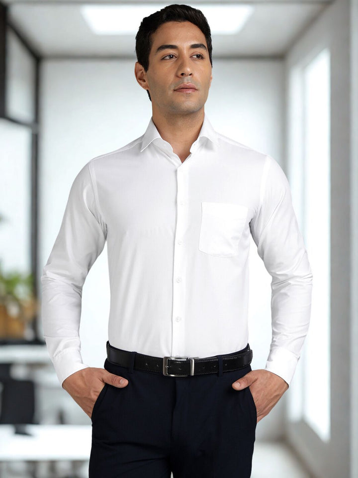 Men White Slim Fit Cotton Formal Shirt