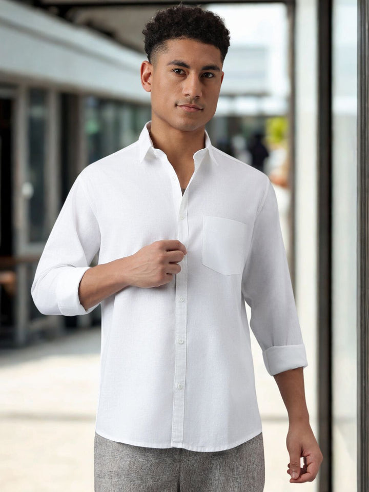 Men Solid White Regular Fit Casual Shirt