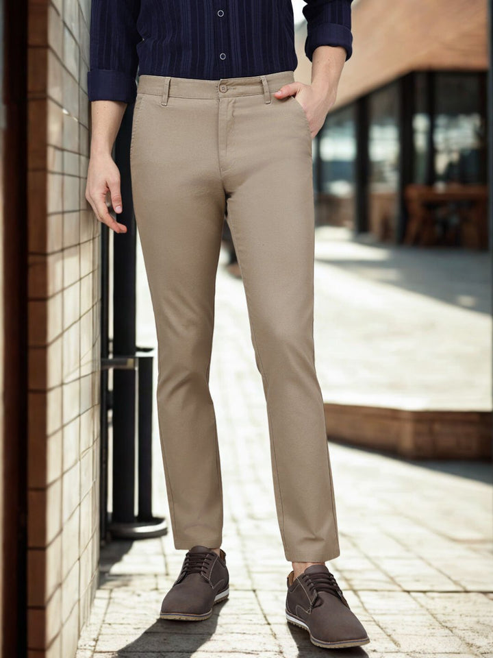 Men Dusty Beige Slim Fit Casual Trouser
