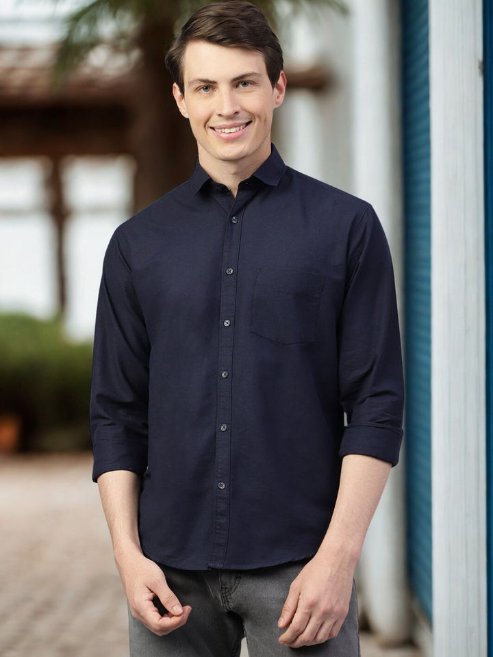 Men Navy Regular Fit Solid Casual Shirt