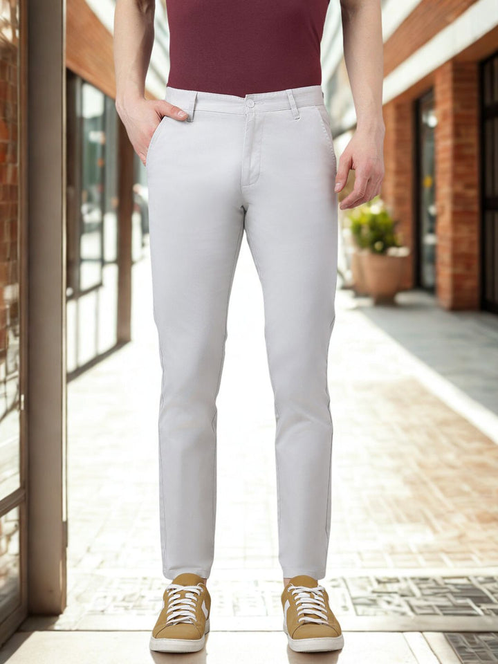 Men Light Grey Slim Fit Casual Trouser