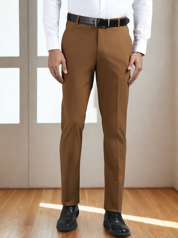 Men Light Brown 4-Way Stretchable Casual Trouser