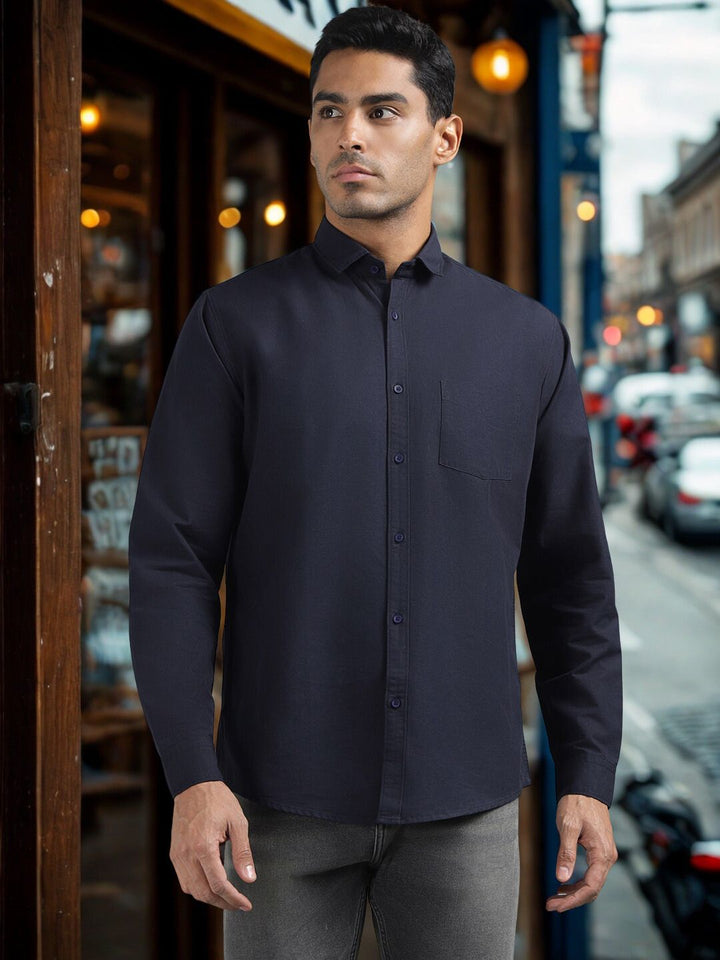 Men Solid Dark Navy Regular Fit Casual Shirt