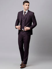 Men Wine 3 Piece Solid Formal Suit