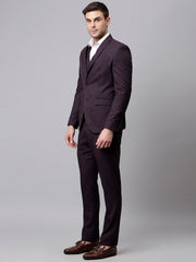 Men Wine 3 Piece Solid Formal Suit