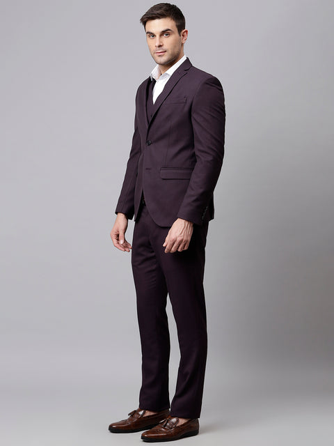 Men Wine 3 Piece Solid Formal Suit