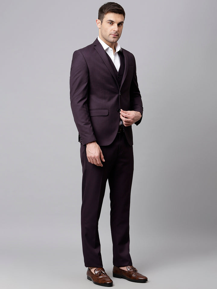 Men Wine 3 Piece Solid Formal Suit