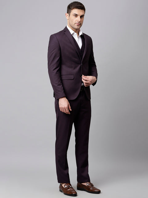 Men Wine 3 Piece Solid Formal Suit
