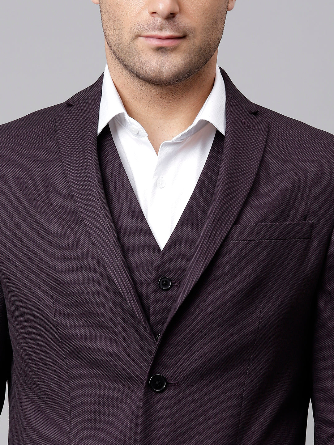 Men Wine 3 Piece Solid Formal Suit