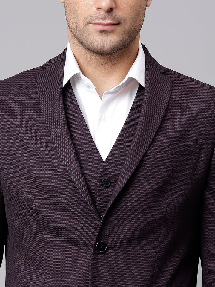 Men Wine 3 Piece Solid Formal Suit