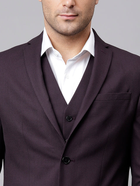 Men Wine 3 Piece Solid Formal Suit