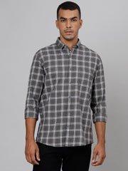 Men Grey  Slim Fit Checkered Casual Shirt