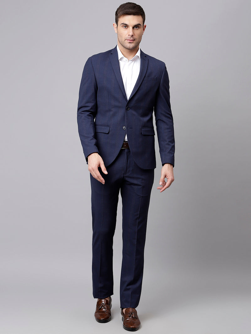 Men Blue 2 Piece Solid Formal Suit