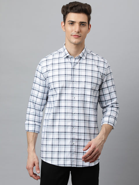 Men White  Slim Fit Checkered Casual Shirt