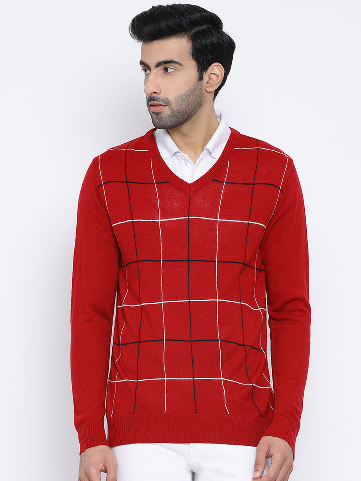 Red V-Neck Casual Sweater