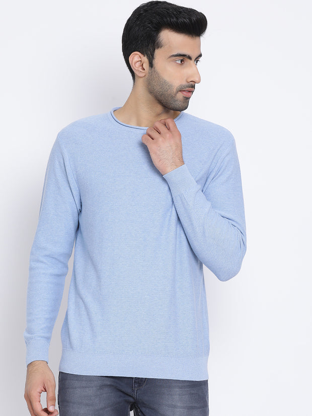 Men Sky Regular Fit Round Neck Full Sleeve Sweater