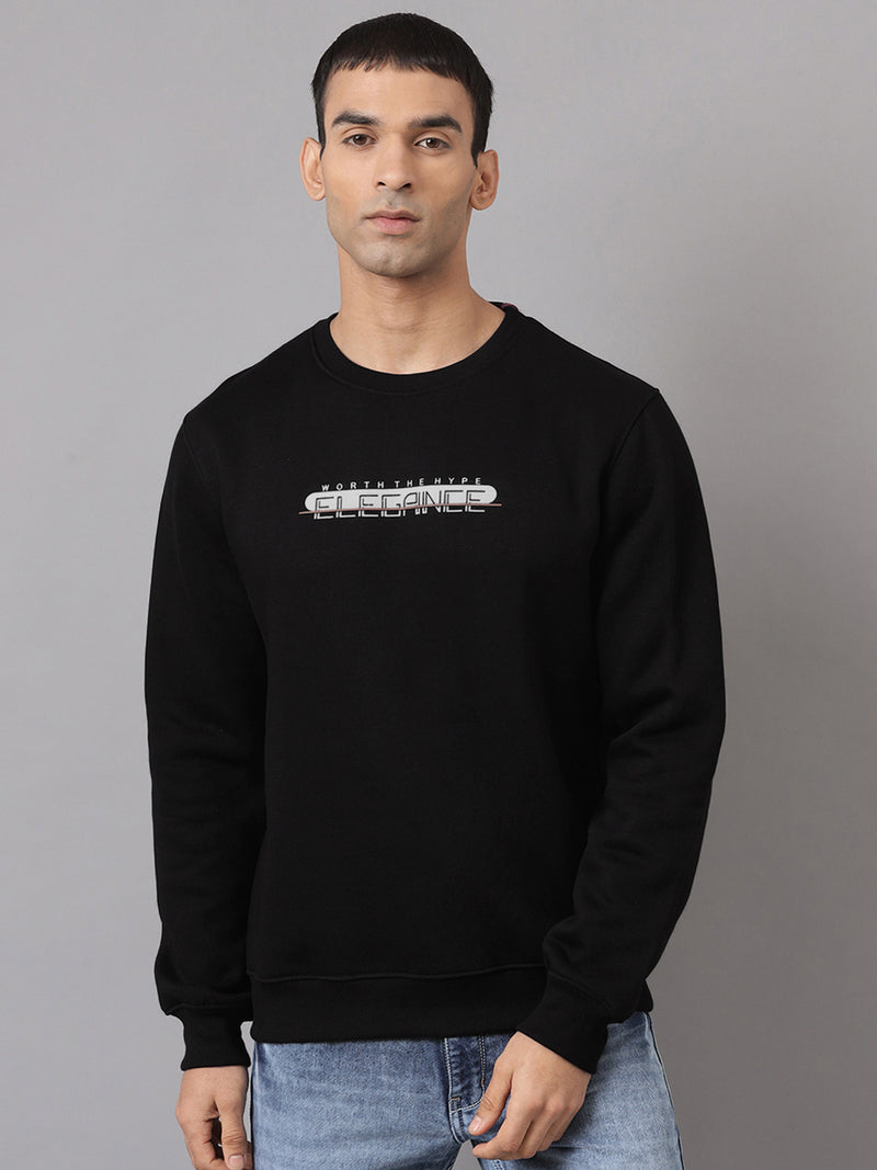 Men Black Regular Fit Crew Neck Sweat Shirt