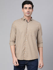 Men Khaki Slim Fit Checkered Casual Shirt