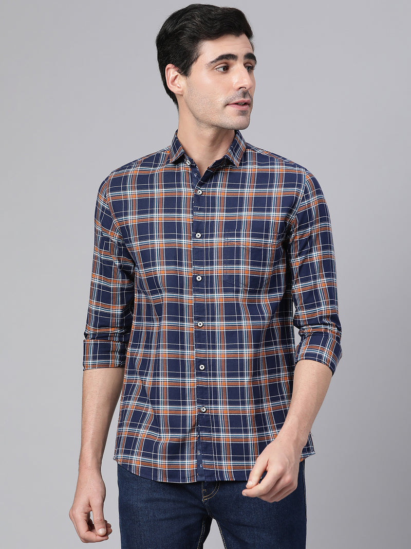 Men Rust Slim Fit Checkered Casual Shirt