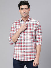 Men Red Slim Fit Checkered Casual Shirt