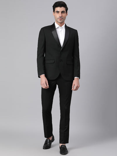 Men Black 2 Piece Solid Formal Suit