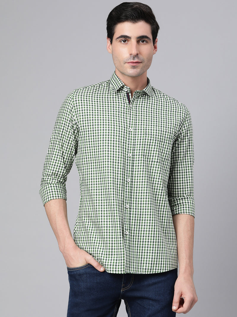 Men Green Slim Fit Checkered Casual Shirt