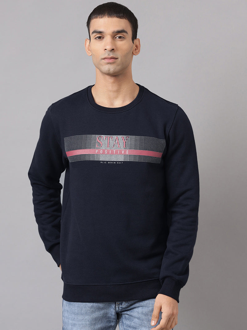 Men Navy Regular Fit Crew Neck Sweat Shirt