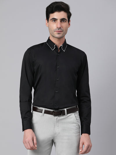 Men Black Slim Fit Solid Club Wear Shirt